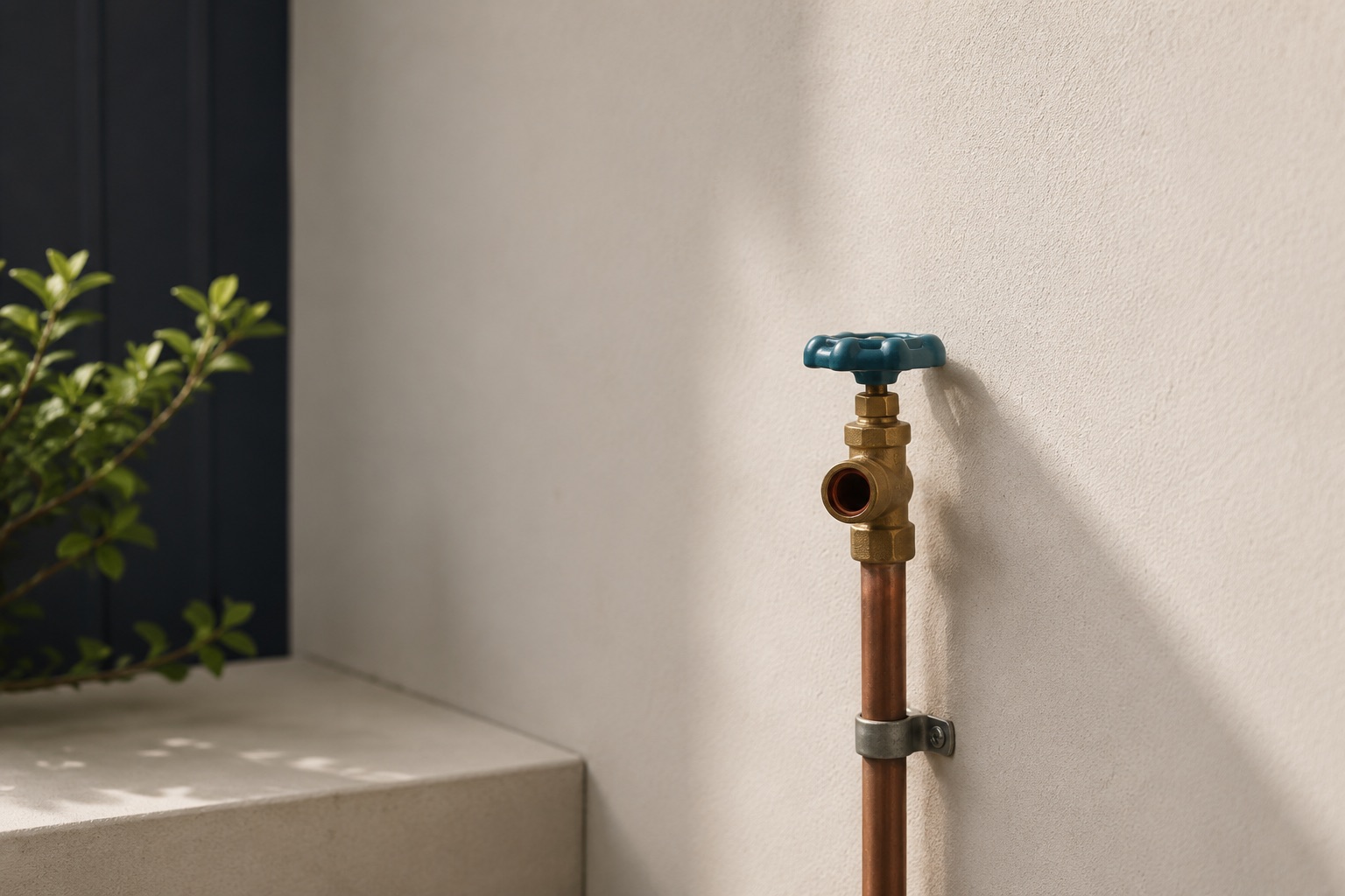 Isolation valve against a plain interior wall