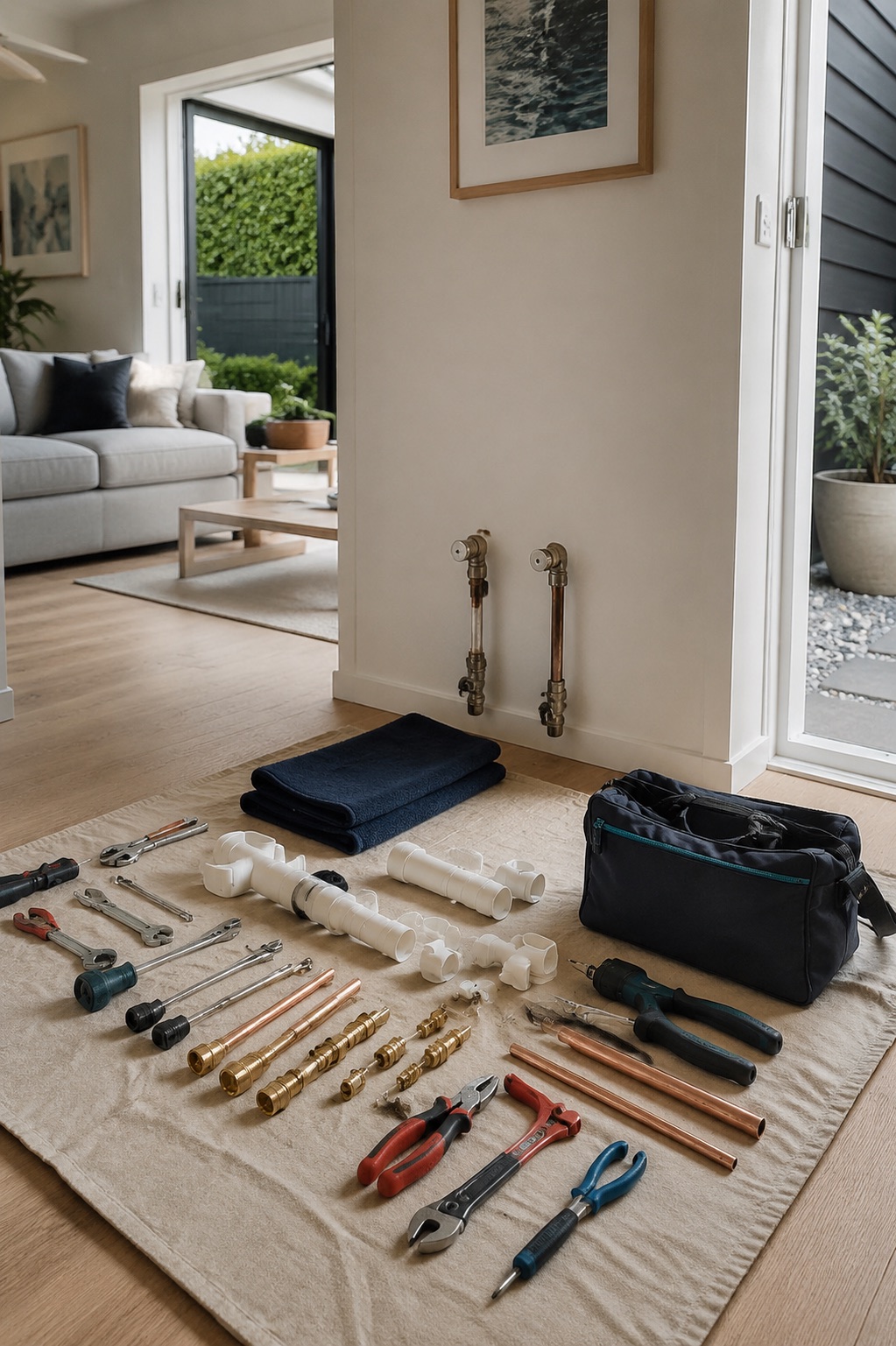 Tools laid out neatly on a protected work surface